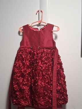 American Princess Red Floral Rosette Party Dress